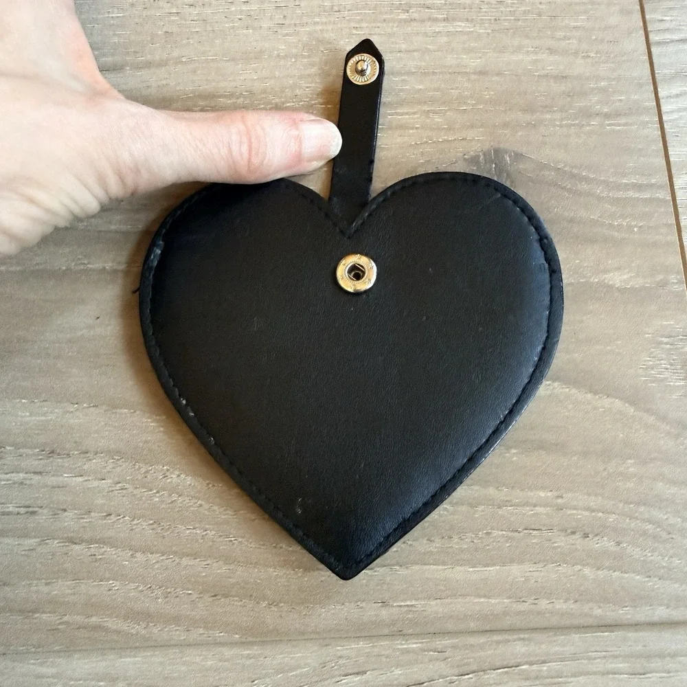 Victorias Secret BlackLeather Studded Heart Shaped Tag‎ Bag Charm Keychain